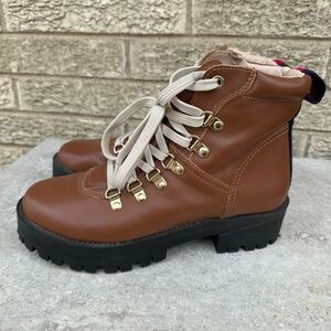 Steve Madden Women's Leather Bam Hiking Boots Platform Lug Sole Size 7.5 Brown